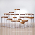 Top quality 100ml 120ml food glass jar wooden lid 200ml 300ml 500ml airtight glass jar with bamboo Lid for food GSJ-888S
